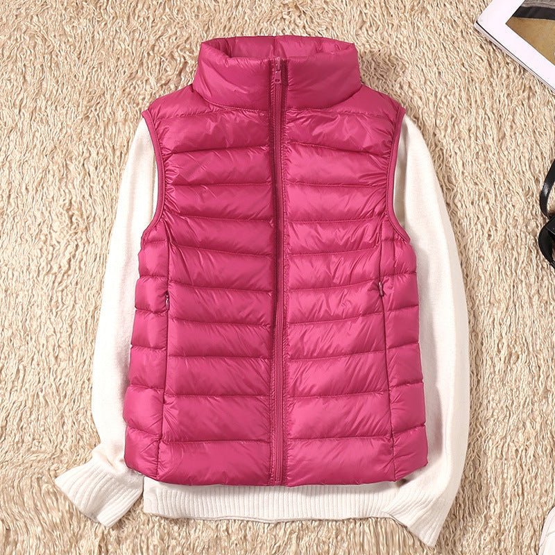 Chaleco Acolchado de Plumas para Mujer con Cuello Alto y Cremallera