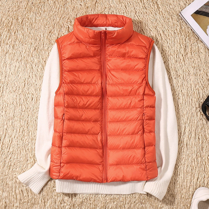 Chaleco Acolchado de Plumas para Mujer con Cuello Alto y Cremallera