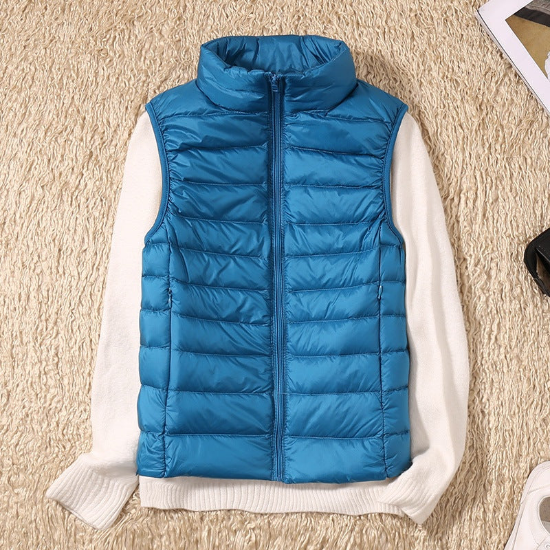 Chaleco Acolchado de Plumas para Mujer con Cuello Alto y Cremallera