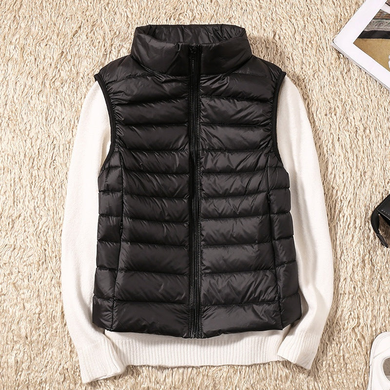 Chaleco Acolchado de Plumas para Mujer con Cuello Alto y Cremallera