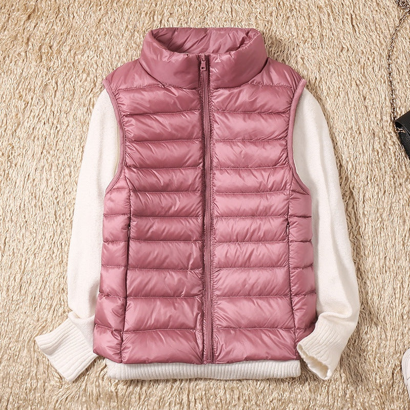 Chaleco Acolchado de Plumas para Mujer con Cuello Alto y Cremallera
