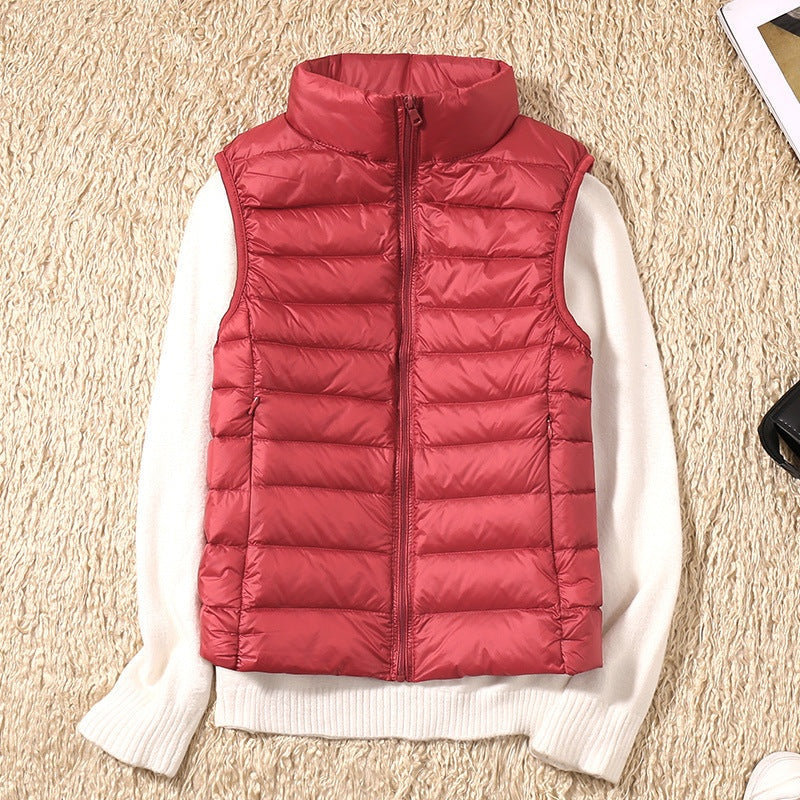 Chaleco Acolchado de Plumas para Mujer con Cuello Alto y Cremallera