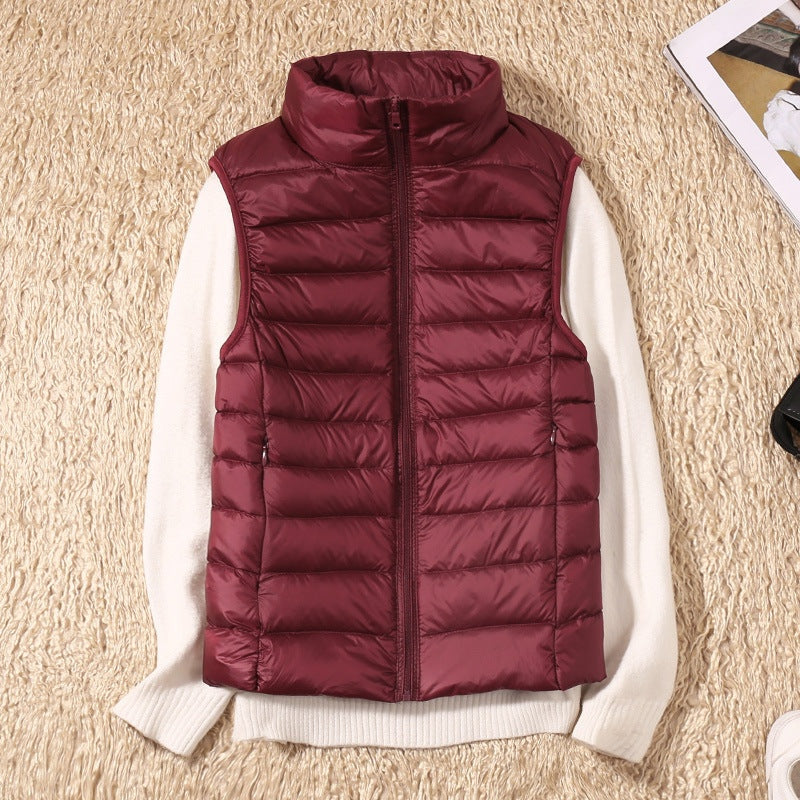 Chaleco Acolchado de Plumas para Mujer con Cuello Alto y Cremallera