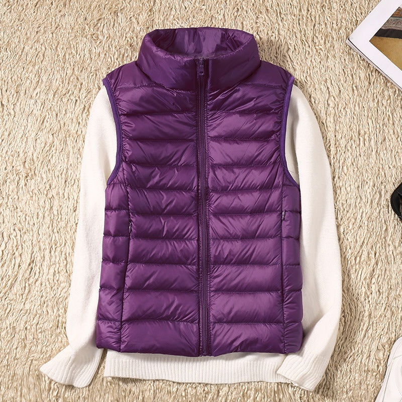 Chaleco Acolchado de Plumas para Mujer con Cuello Alto y Cremallera