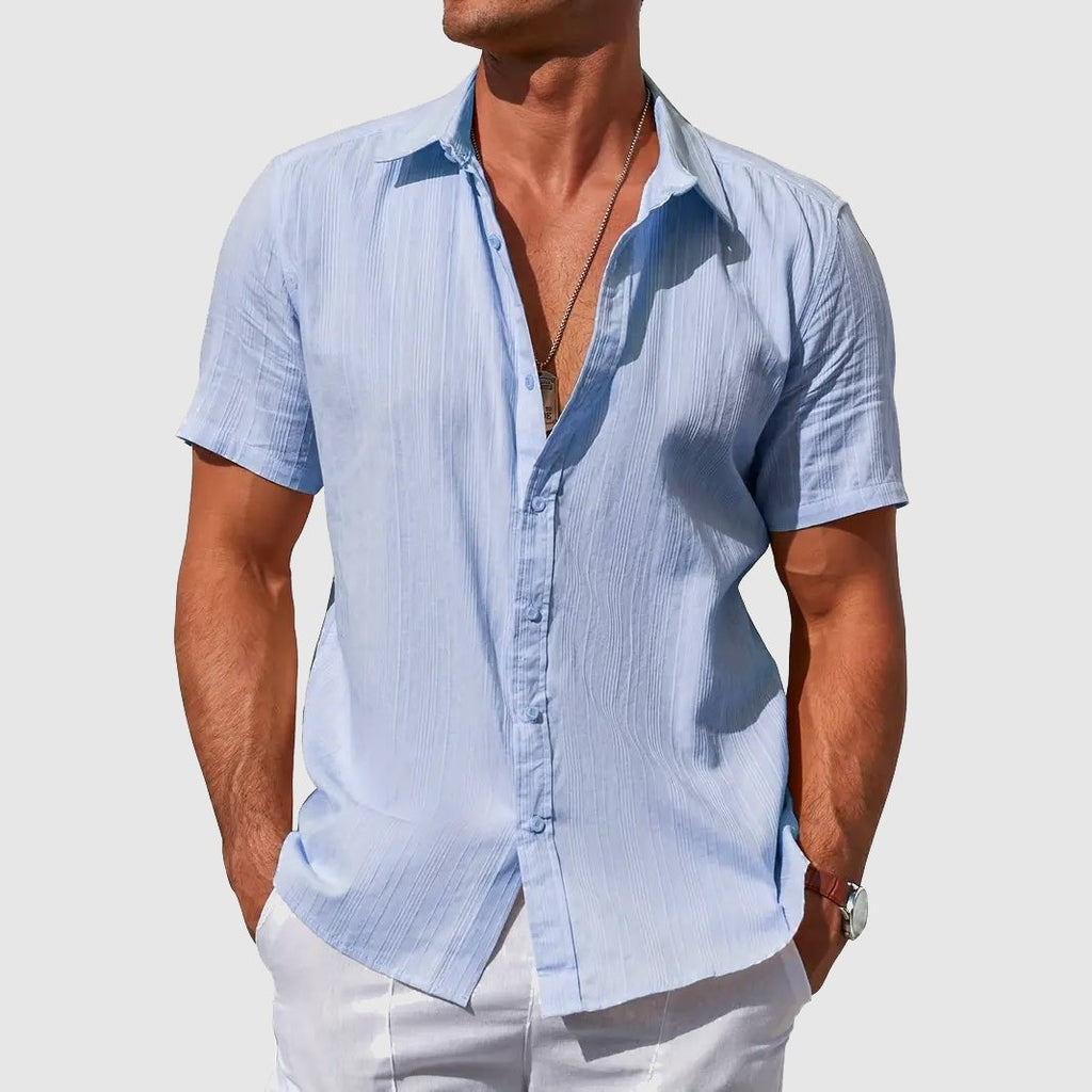 Camisa de Lino Texturizada Manga Corta para Hombre