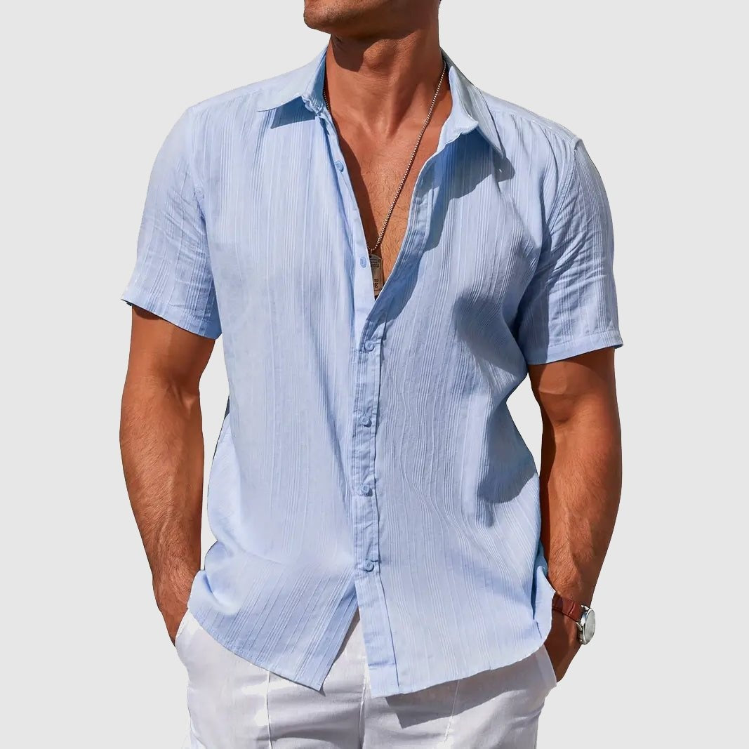 Camisa de Lino Texturizada Manga Corta para Hombre