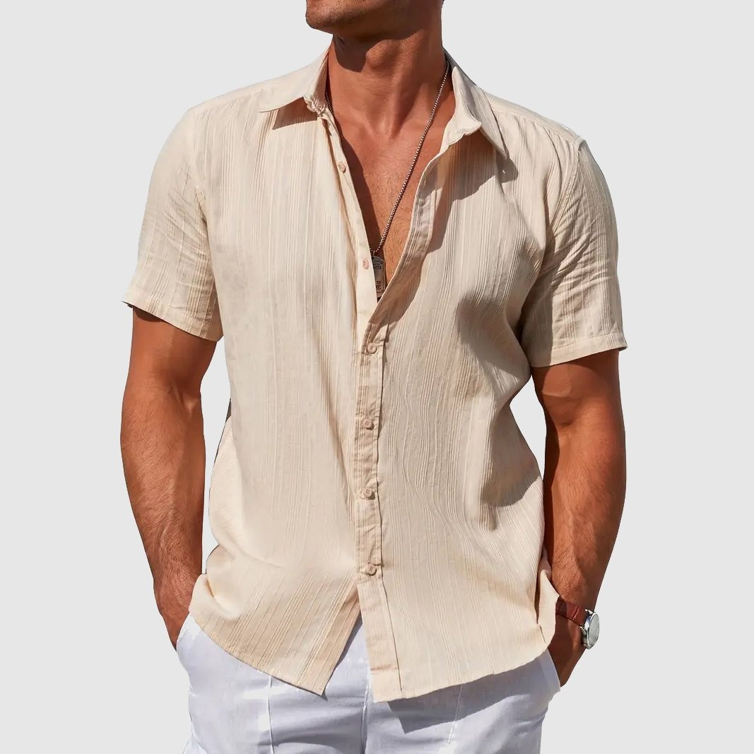 Camisa de Lino Texturizada Manga Corta para Hombre