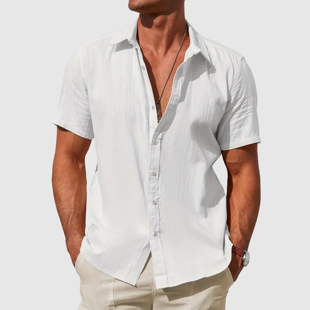 Camisa de Lino Texturizada Manga Corta para Hombre