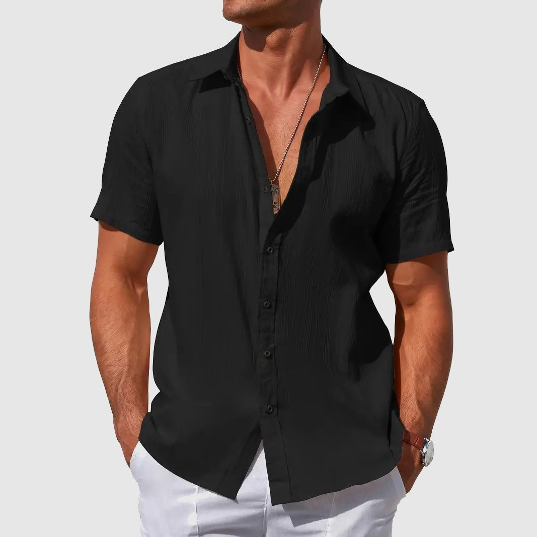 Camisa de Lino Texturizada Manga Corta para Hombre