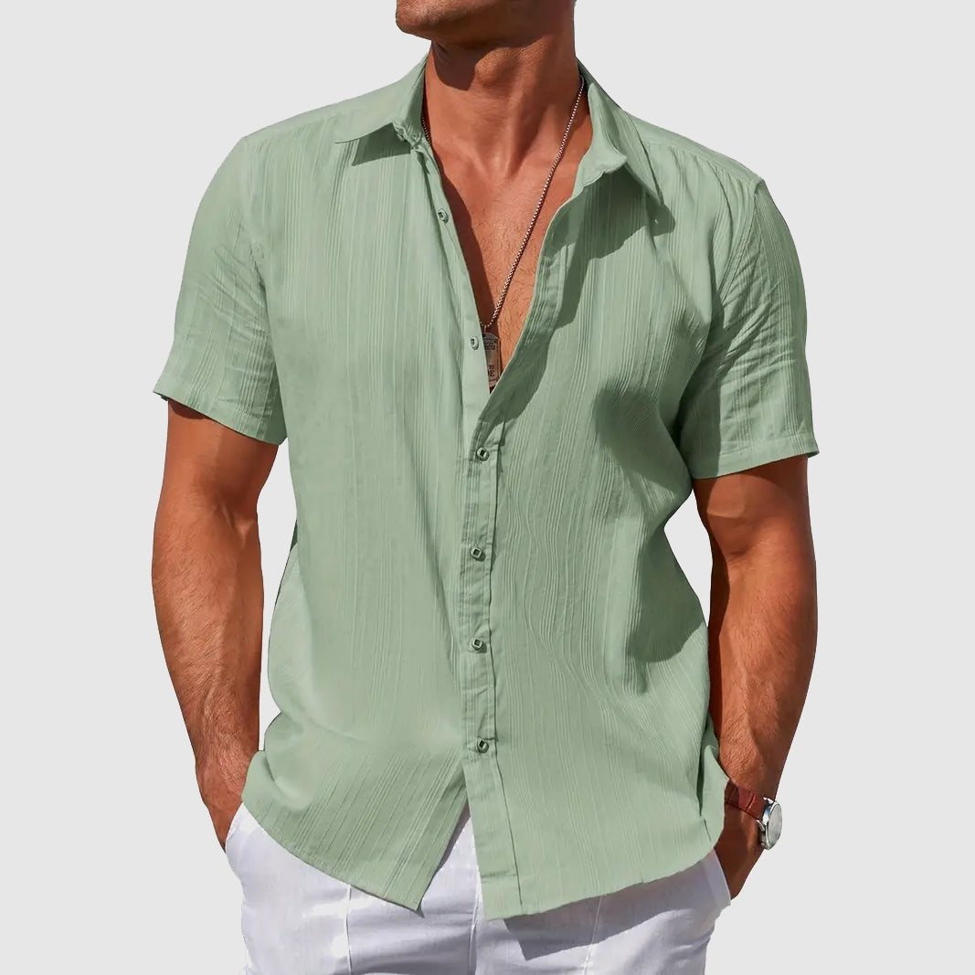 Camisa de Lino Texturizada Manga Corta para Hombre