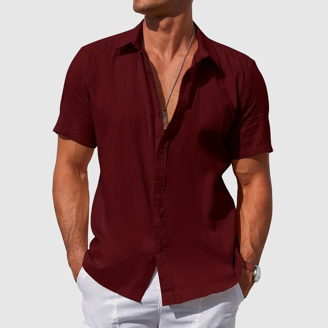 Camisa de Lino Texturizada Manga Corta para Hombre