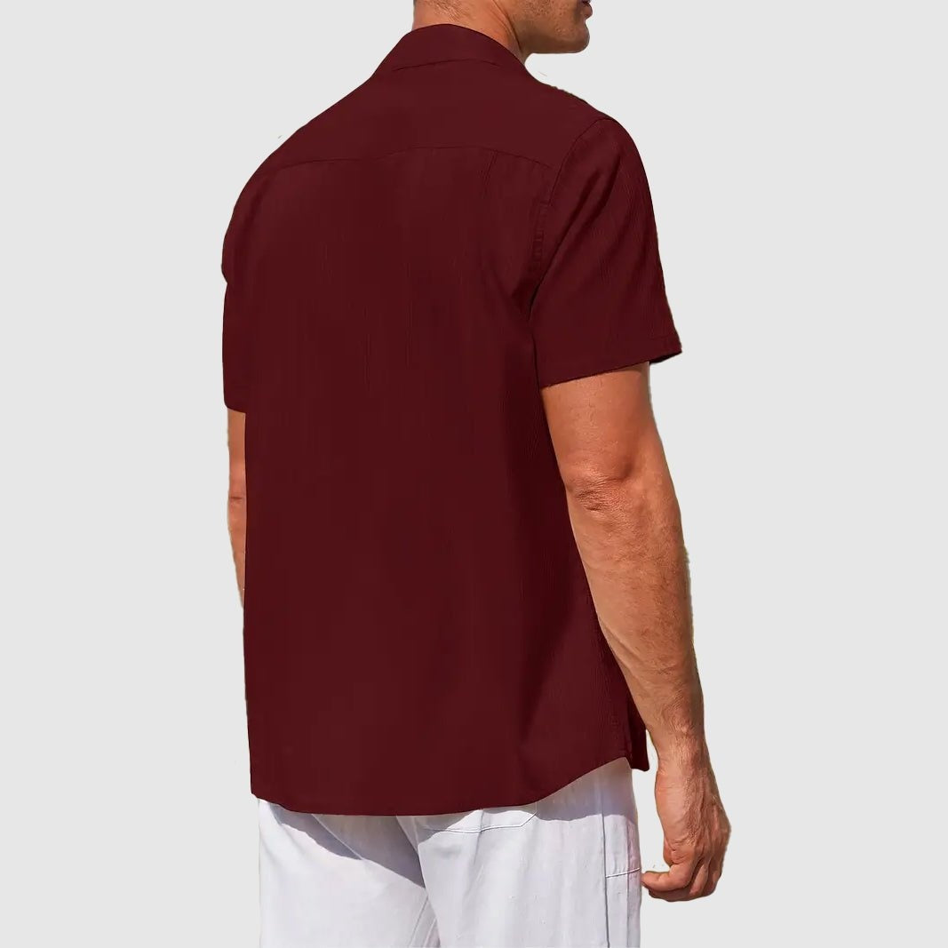 Camisa de Lino Texturizada Manga Corta para Hombre