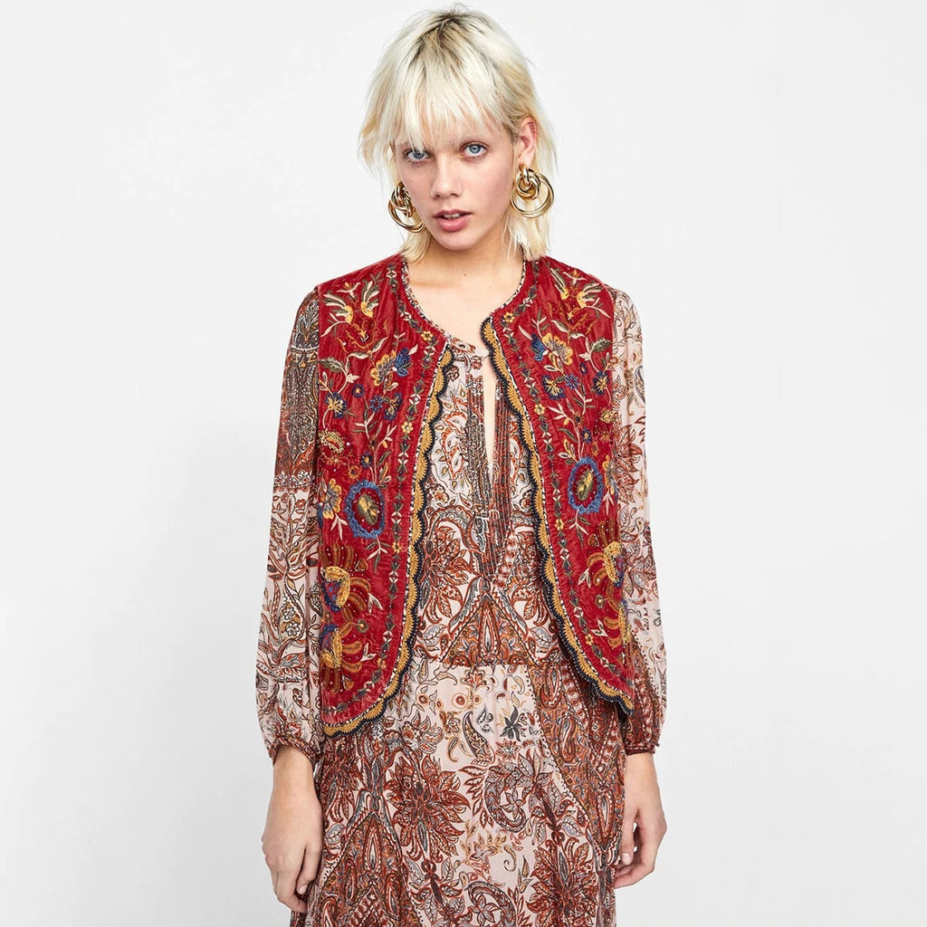 Chaleco Largo Boho para Mujer con Estampado Paisley y Escote en V