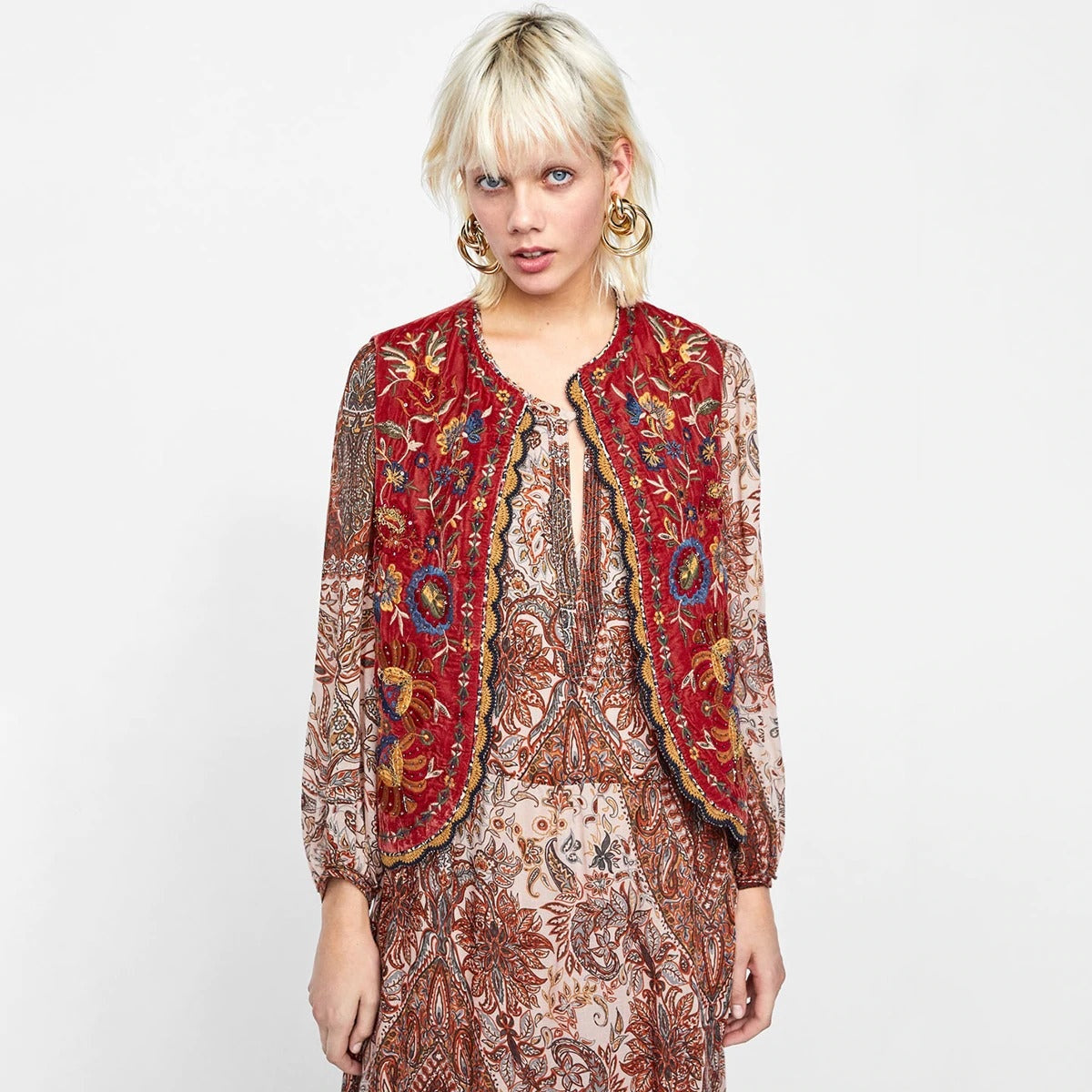 Chaleco Largo Boho para Mujer con Estampado Paisley y Escote en V