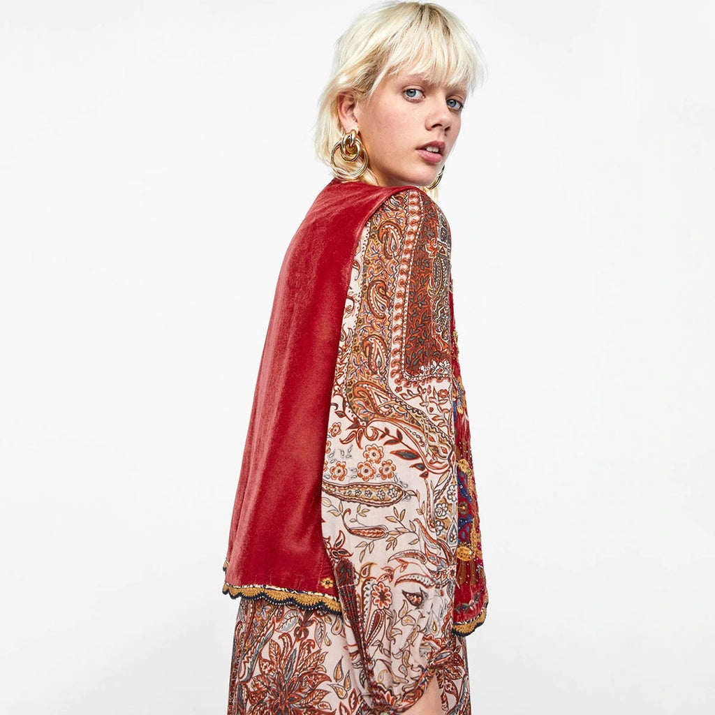 Chaleco Largo Boho para Mujer con Estampado Paisley y Escote en V