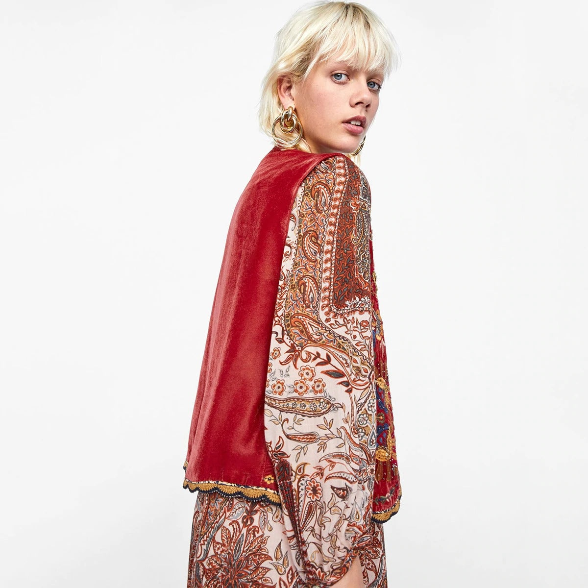 Chaleco Largo Boho para Mujer con Estampado Paisley y Escote en V