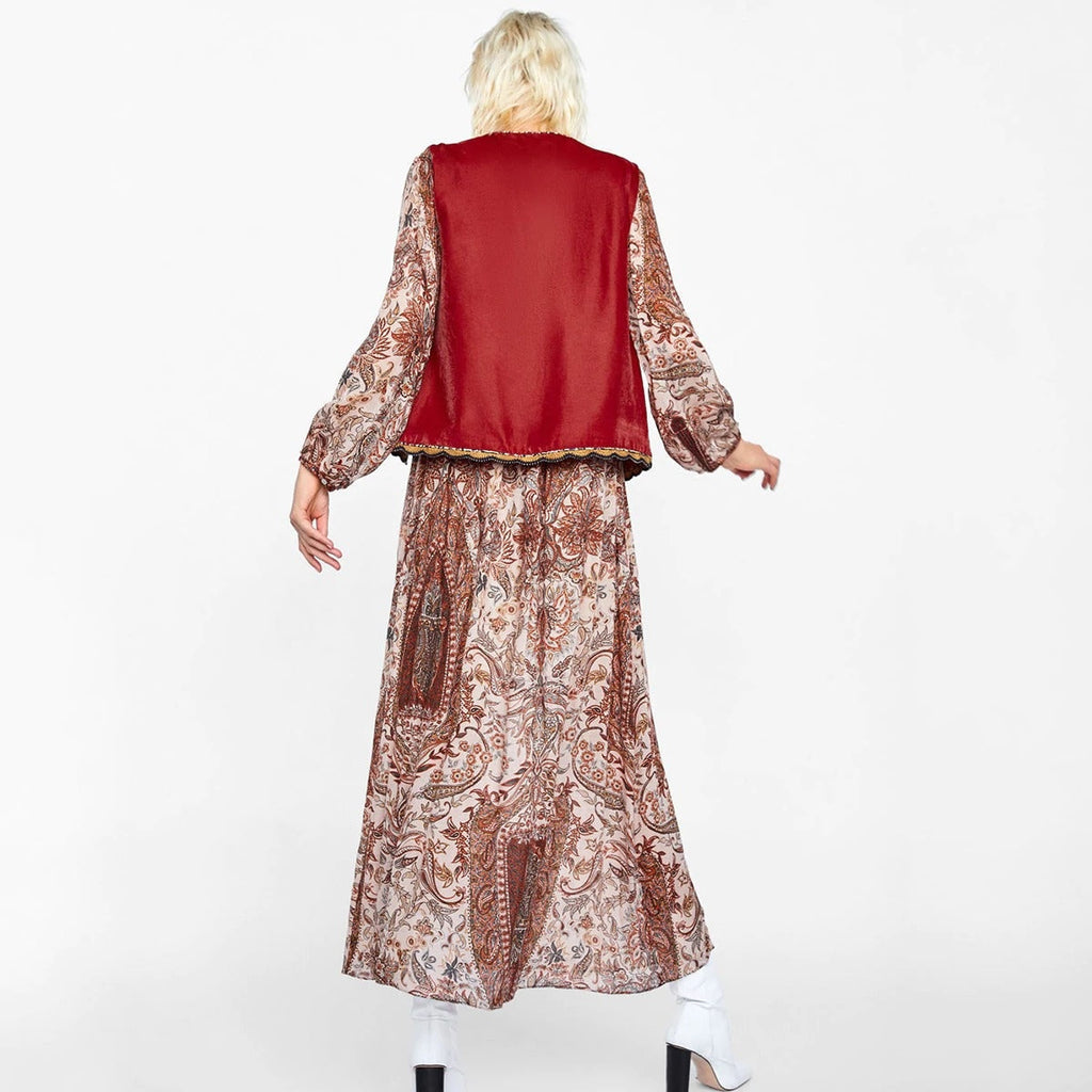 Chaleco Largo Boho para Mujer con Estampado Paisley y Escote en V