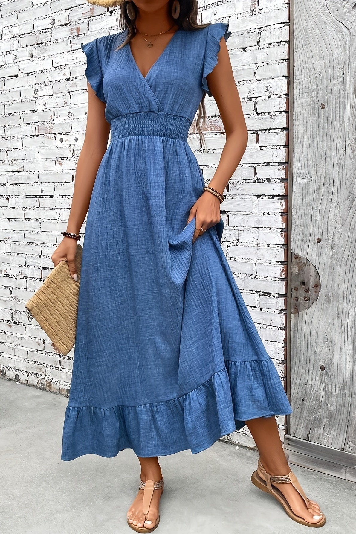 Vestido Olivia Largo con Volantes y Escote en V