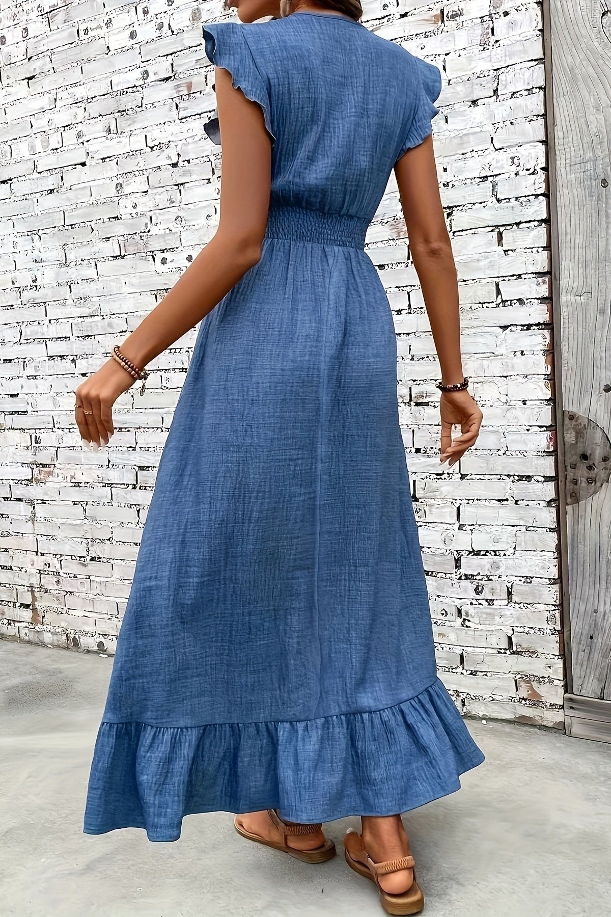 Vestido Olivia Largo con Volantes y Escote en V