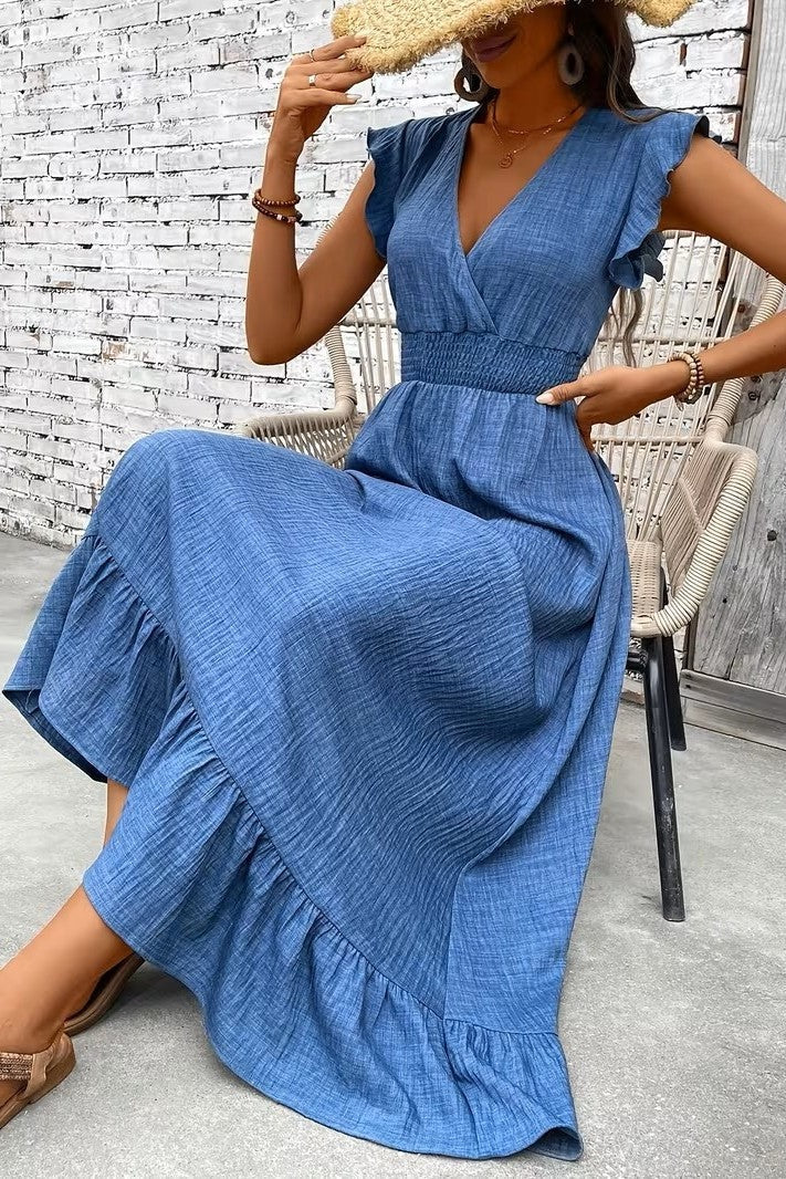 Vestido Olivia Largo con Volantes y Escote en V