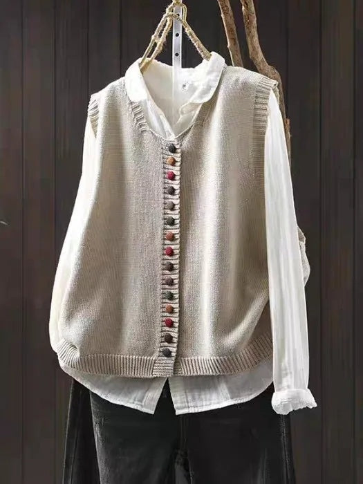 Chaleco de Punto para Mujer con Botonera y Cuello en V