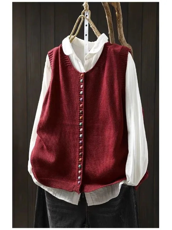 Chaleco de Punto para Mujer con Botonera y Cuello en V