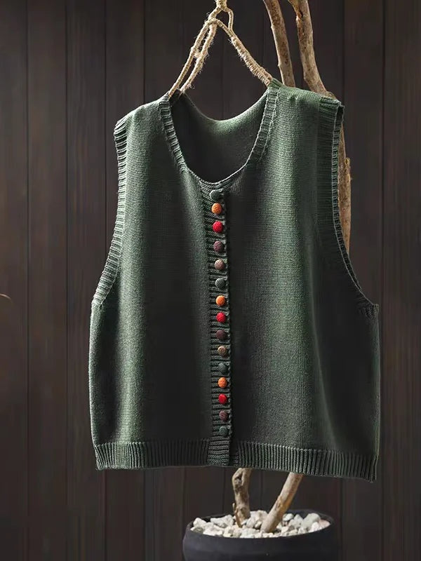 Chaleco de Punto para Mujer con Botonera y Cuello en V