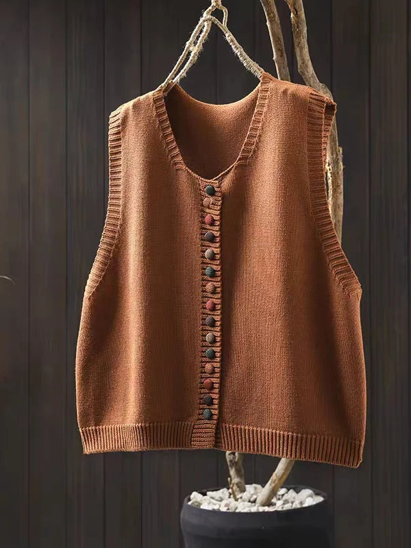 Chaleco de Punto para Mujer con Botonera y Cuello en V