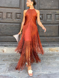 Vestido Aitana Largo de Fiesta con Flecos